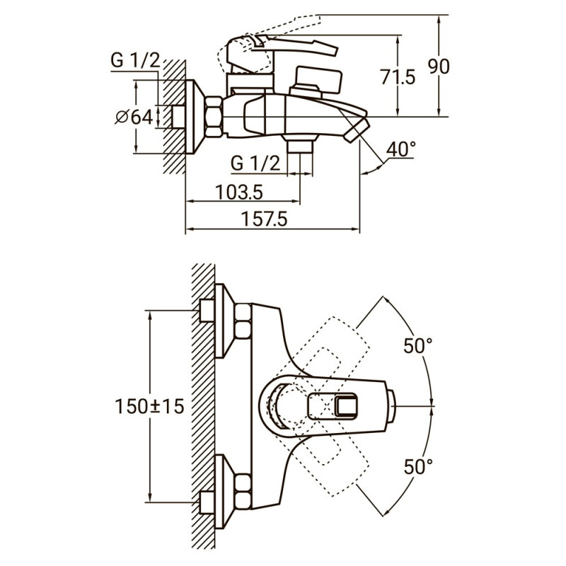 AQUATICA Змішувач KM Ø35 для ванни литий KM-1C133C (9740200)