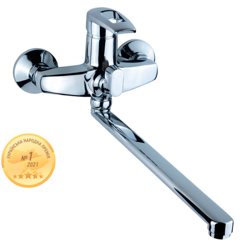 AQUATICA Змішувач KM Ø35 для ванни гусак прямий 350мм дивертор вбудований картріджний KM-2C233C (9740220)