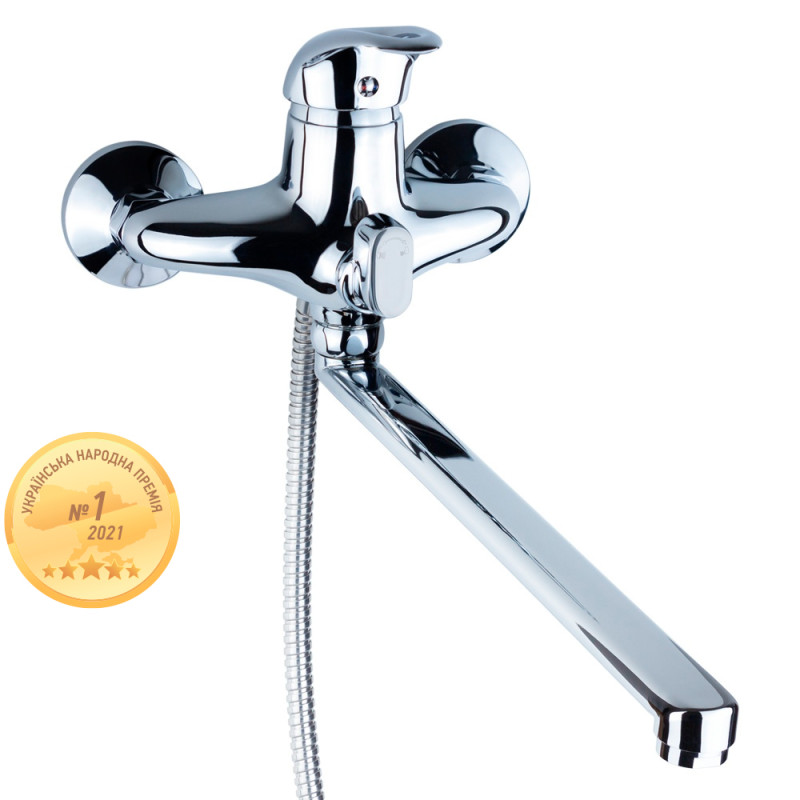 AQUATICA Змішувач NK Ø40 для ванни гусак прямий 350мм дивертор вбудований картріджний NK-2C232C (9749220)