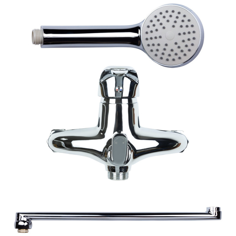 AQUATICA Змішувач NK Ø40 для ванни гусак прямий 350мм дивертор вбудований картріджний NK-2C232C (9749220)