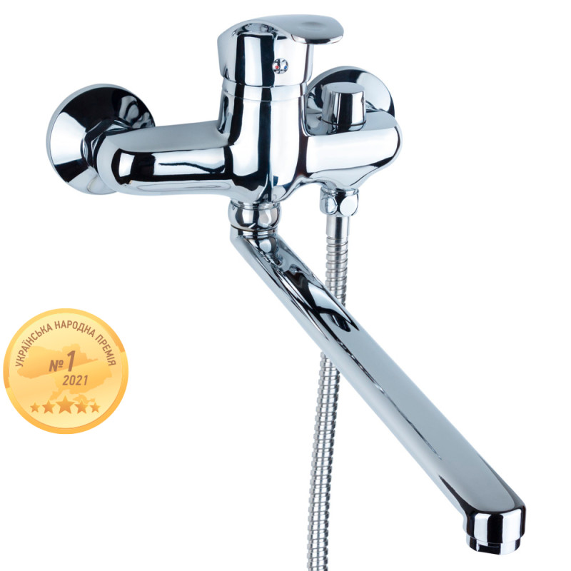 AQUATICA Змішувач NL Ø40 для ванни гусак прямий 350мм дивертор вбудований картріджний NL-2C243C (9750220)