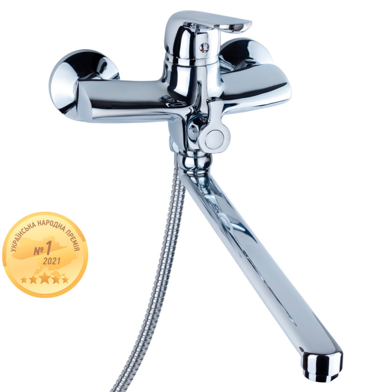 AQUATICA Змішувач NM Ø40 для ванни гусак прямий 350мм дивертор вбудований картріджний NM-2C234C (9751220)