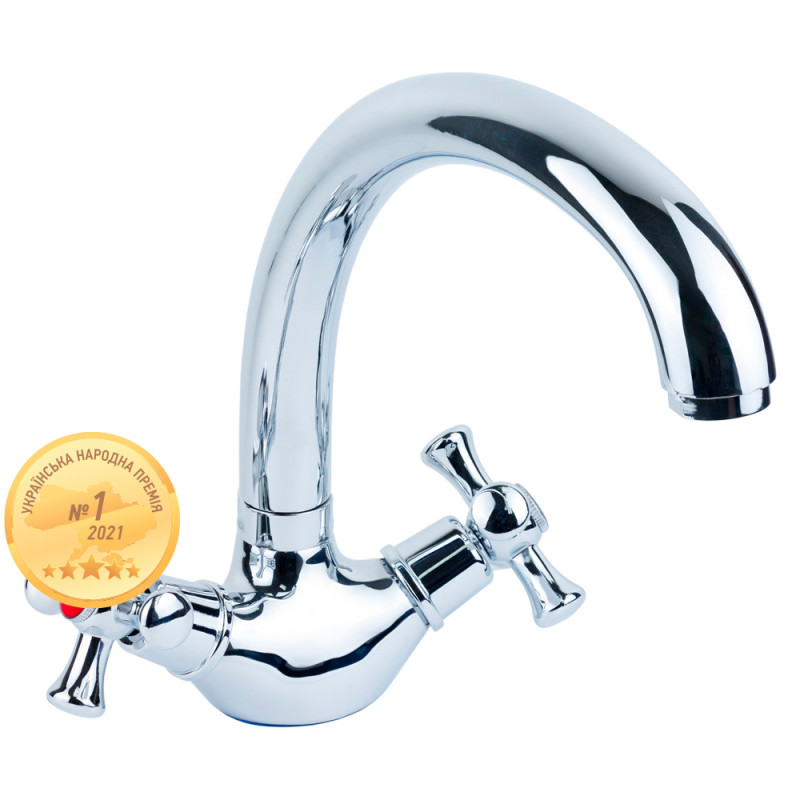 AQUATICA Змішувач PL 1/2" для кухні гусак вухо на гайці PL-4B155C (9777110)