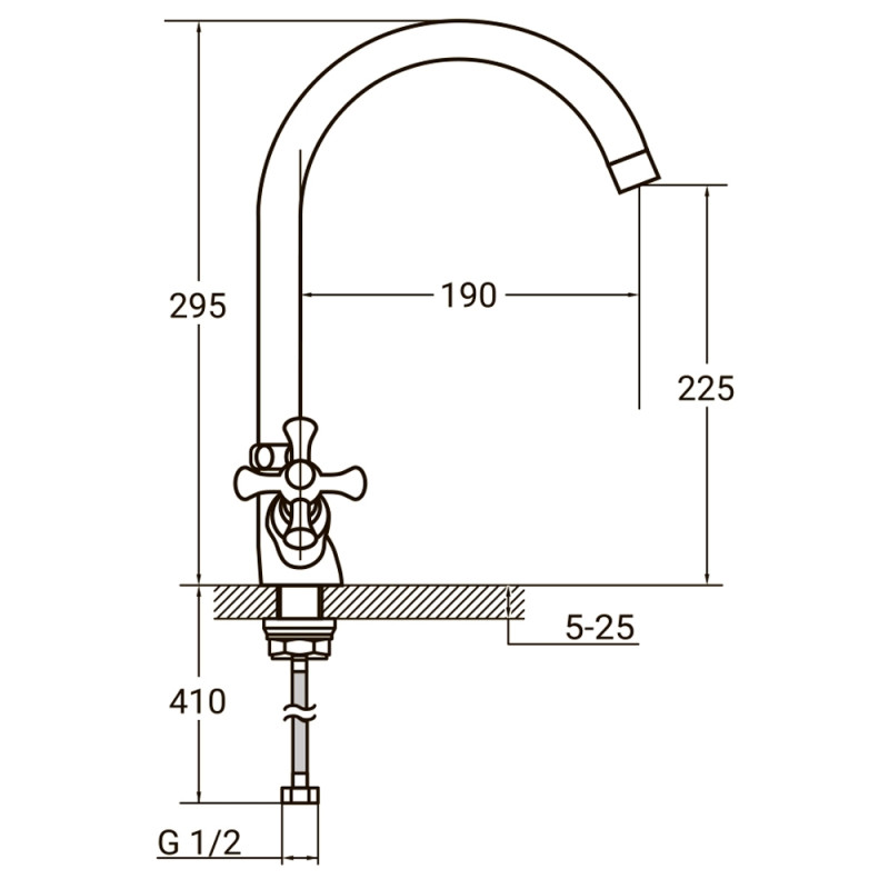 AQUATICA Змішувач PL 1/2" для кухні гусак високий вухо на гайці PL-4B455C (9777130)