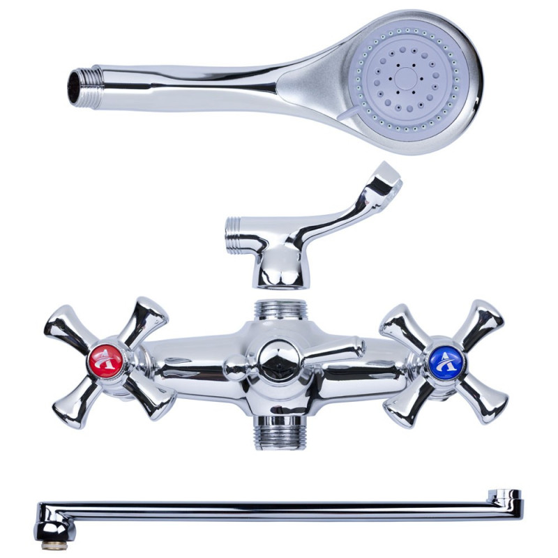 AQUATICA Змішувач PL 1/2" для ванни гусак прямий 350мм дивертор вбудований кульовий PL-5C255C (9777210)