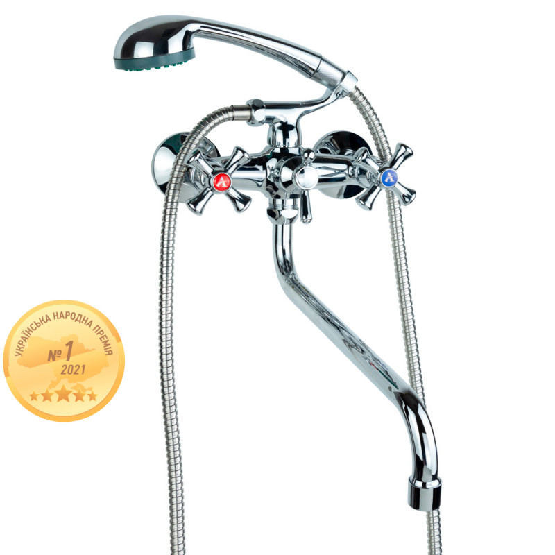 AQUATICA Змішувач PL 1/2" для ванни гусак вигнутий дивертор вбудований кульовий PL-5C455C (9777220)