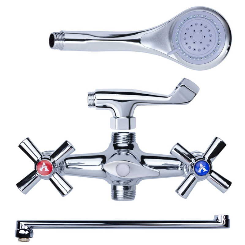 AQUATICA Змішувач PM 1/2" для ванни гусак прямий 350мм дивертор вбудований картріджний PM-2C257C (9780200)