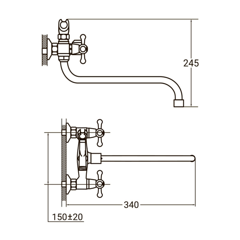 AQUATICA Змішувач PM 1/2" для ванни гусак вигнутий дивертор вбудований картріджний PM-2C457C (9780210)