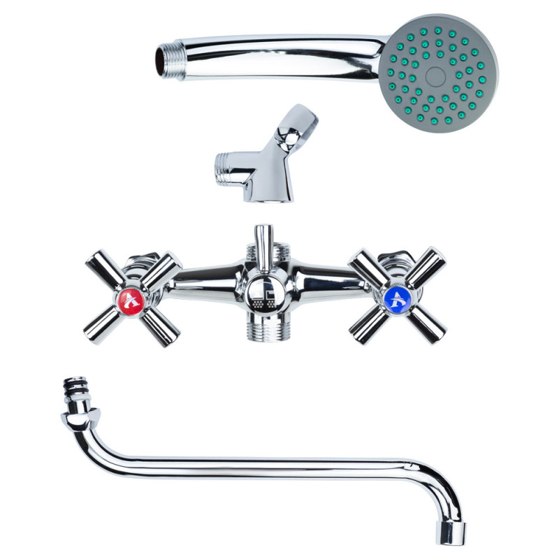 AQUATICA Змішувач PM 1/2" для ванни гусак вигнутий дивертор вбудований кульовий PM-5C457C (9780220)