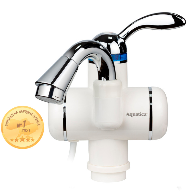 Aquatica Кран-водонагрівач проточний LZ 3.0кВт 0.4-5бар для раковини гусак вигнутий на гайці AQUATICA LZ-5A111W (9795003)