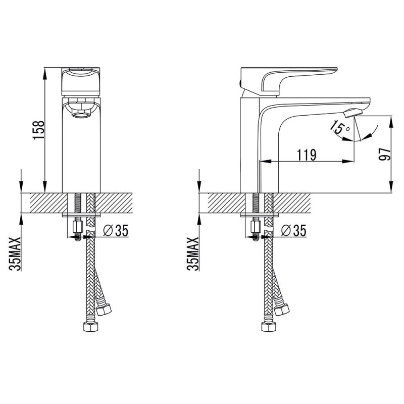 Corso Змішувач MAGGIORE Ø40 для раковини литої на шпильці (BE-2A122C) (9608000)