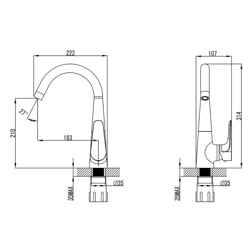 Corso Змішувач MAGGIORE Ø40 для кухні J-излив на гайці 9608100 (BE-4B122C)