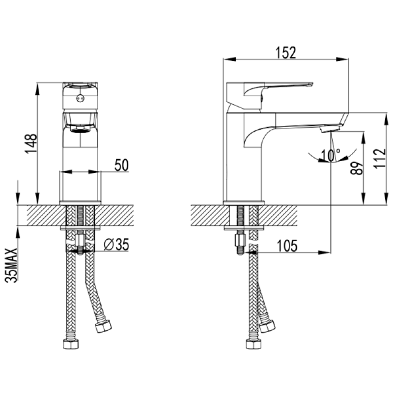 Corso Змішувач LIRI Ø35 для раковини литої на шпильці (DF-2A140C) (9632000)