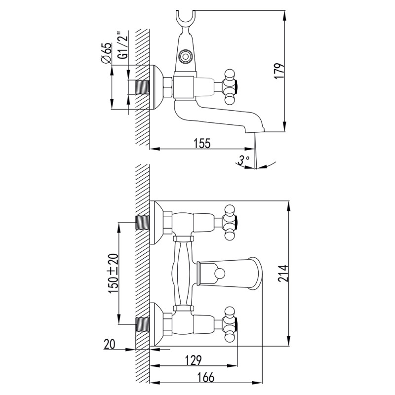 Corso Змішувач ARNO ½" для ванни вилив поворотний дивертор вбудований картриджний FE-2C152C (9679200)