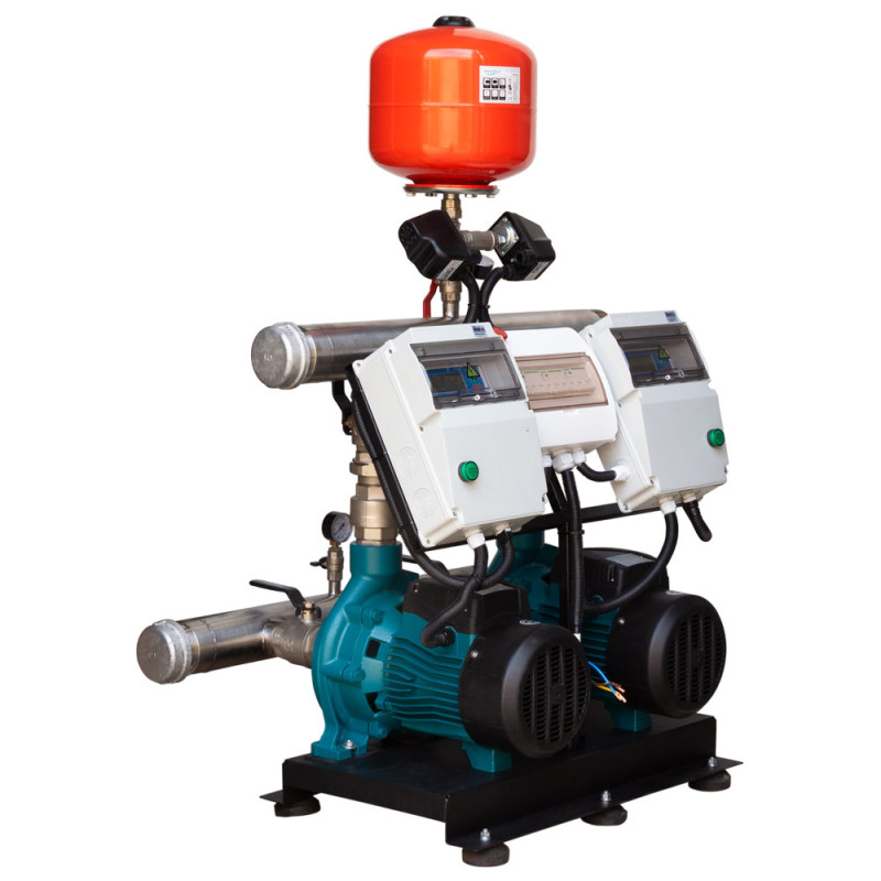 Leo Станция повышения давления 380В 2×3.0кВт Hmax 38м Qmax 450л/мин 12л + каскадное управление 3.0 (2AC300CH2-2S531-4.0-12)