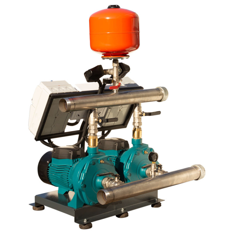 Leo Станция повышения давления 380В 2×4.0кВт Hmax 82м Qmax 250л/мин 58л + каскадное управление 3.0 (22AC400H-2S532-7.5-58)