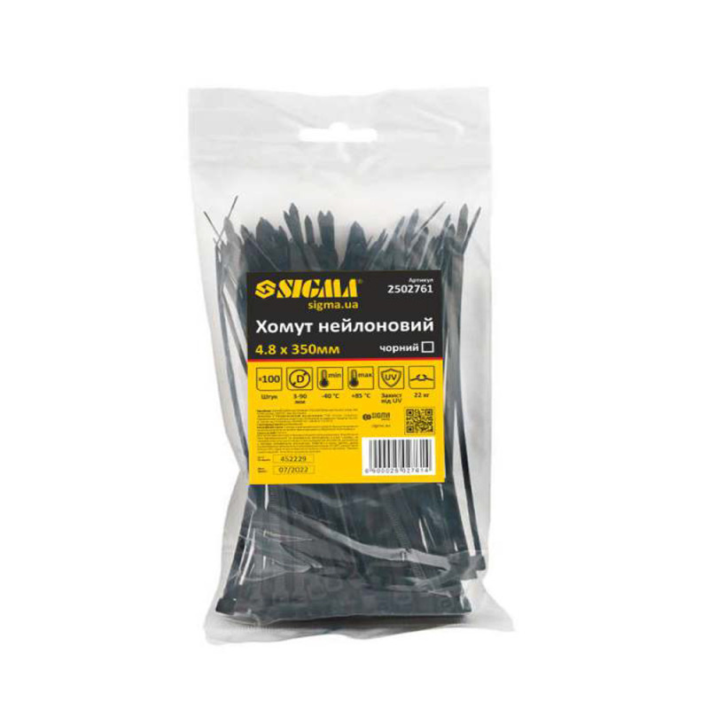 SIGMA Хомут нейлон 4.8×400мм 100шт (черный) (2502771)