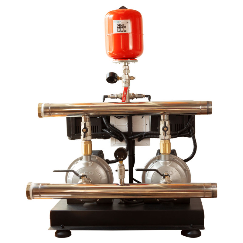 Leo Станция повышения давления 2×0.55кВт Hmax 29.5м Qmax 80л/мин нерж 5л + частотная регулировка 3.0 (2 AMSm70/0.55-2AVF-1.1M-5)