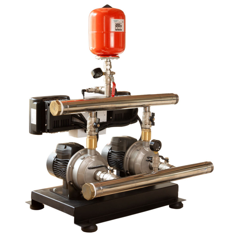 Leo Станция повышения давления 2×0.55кВт Hmax 29.5м Qmax 80л/мин нерж 5л + частотная регулировка 3.0 (2 AMSm70/0.55-2AVF-1.1M-5)