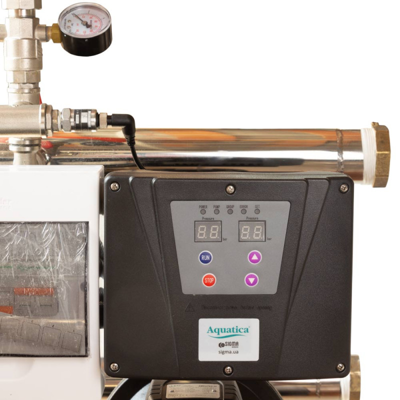 Leo Станция повышения давления 2×0.55кВт Hmax 29.5м Qmax 80л/мин нерж 5л + частотная регулировка 3.0 (2 AMSm70/0.55-2AVF-1.1M-5)