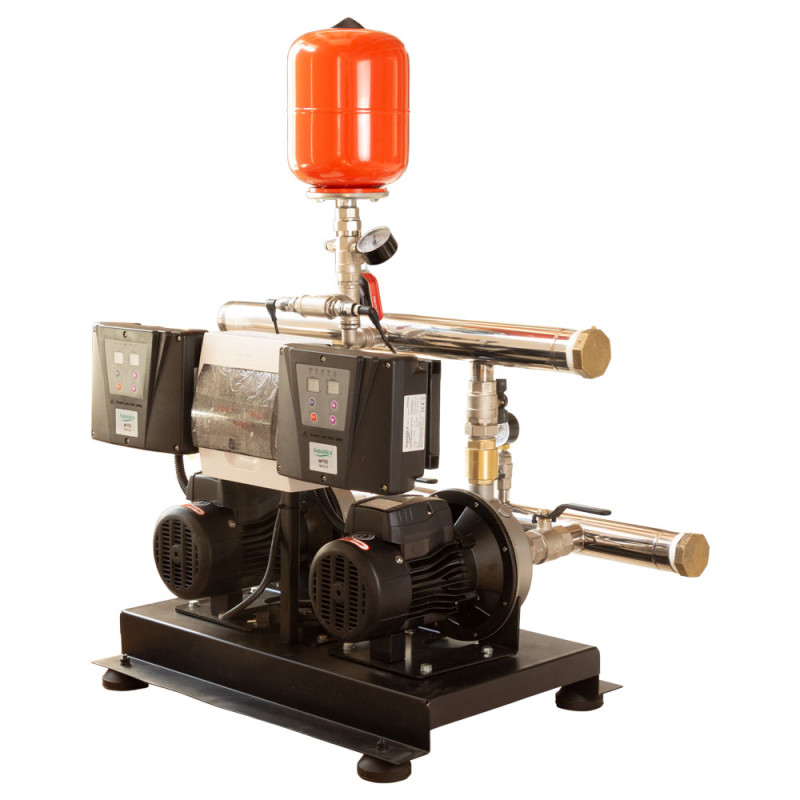 Leo Станция повышения давления 2×0.55кВт Hmax 29.5м Qmax 80л/мин нерж 5л + частотная регулировка 3.0 (2 AMSm70/0.55-2AVF-1.1M-5)