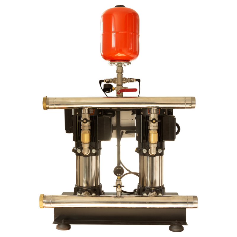 Leo Станция повышения давления 2×1.1кВт Hmax 82м Qmax 67л/мин 8л + частотная регулировка 3.0 (2EVPm2-7-2AVF-1.1M-8)