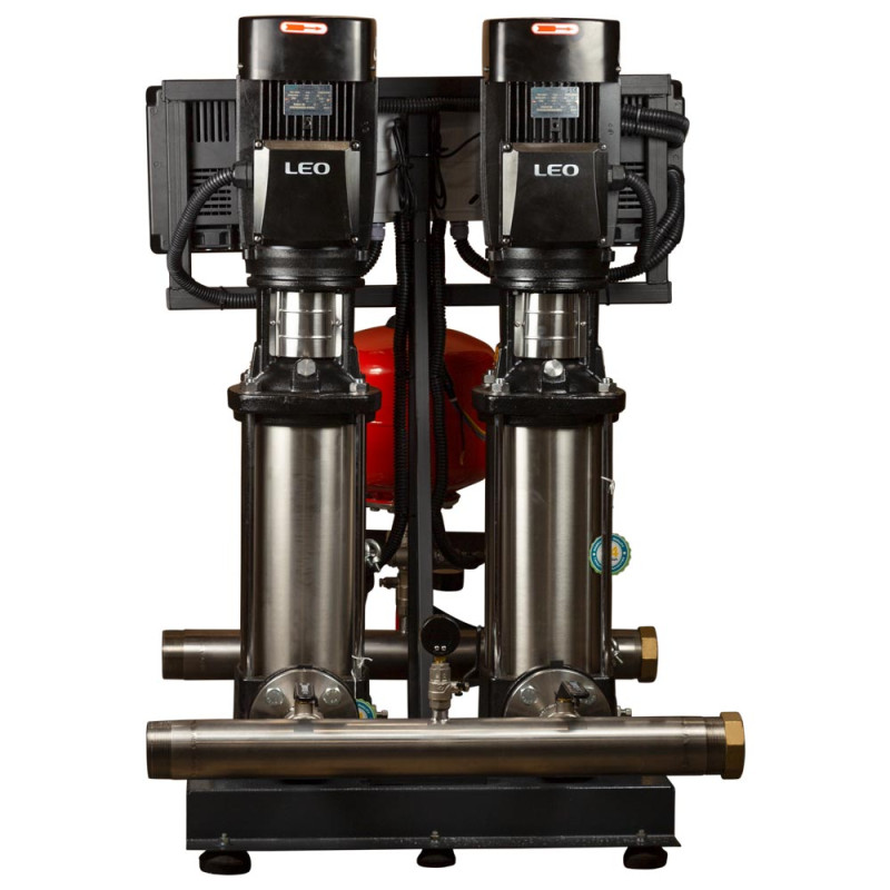 Leo Станция повышения давления 380В 2×4.0кВт Hmax 122м Qmax 216.7л/мин 12л + частотная регулировка 3.0 (2LVR10-12-2AVF-4.0-12)