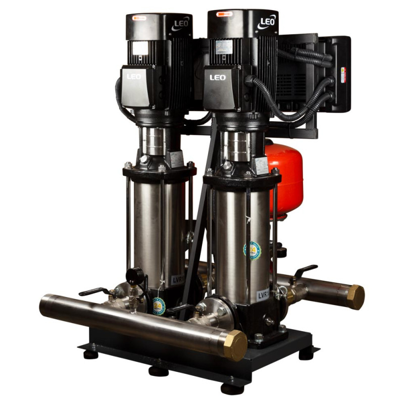 Leo Станция повышения давления 380В 2×4.0кВт Hmax 122м Qmax 216.7л/мин 12л + частотная регулировка 3.0 (2LVR10-12-2AVF-4.0-12)