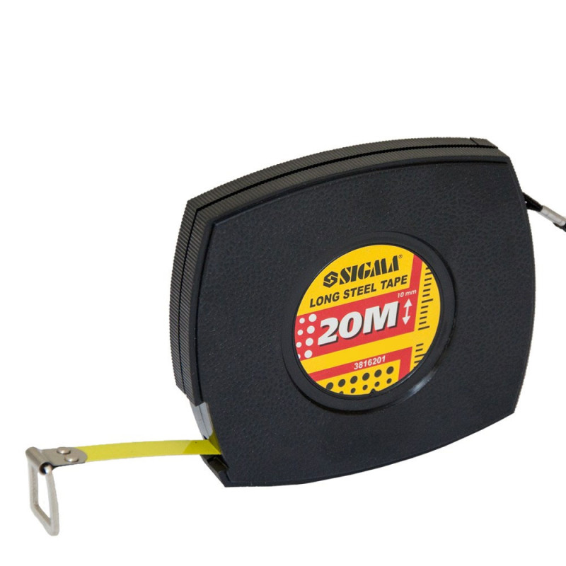 SIGMA Рулетка стальная лента 20м×10мм (черная) (3816201)
