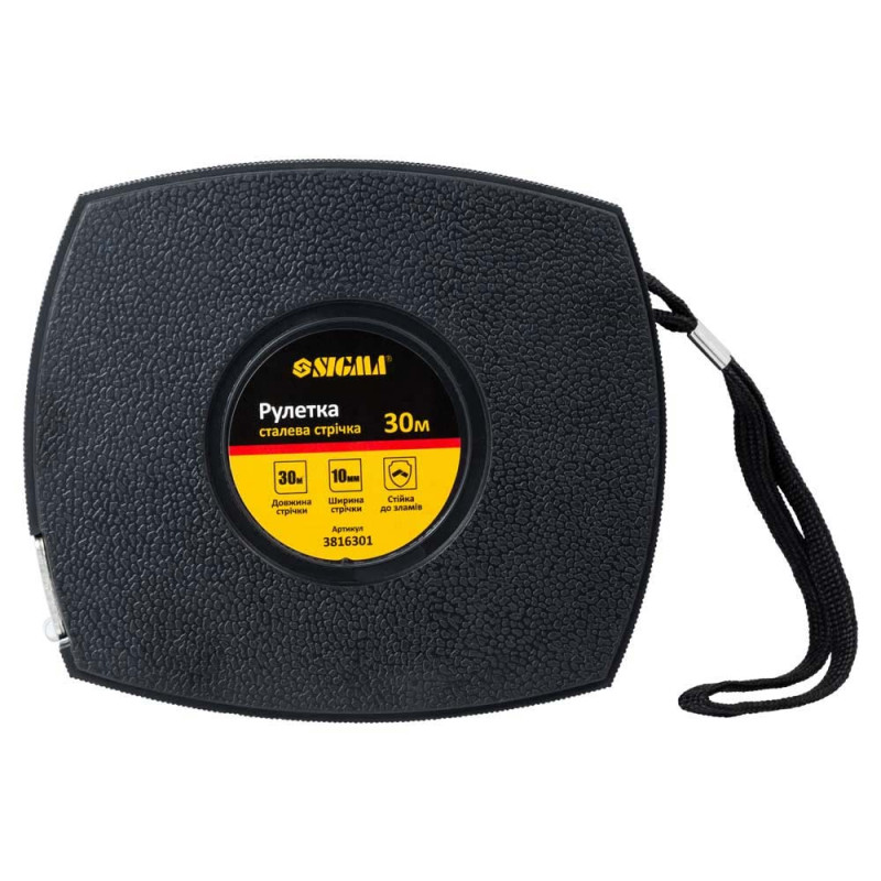 SIGMA Рулетка стальная лента 30м×10мм (черная) (3816301)