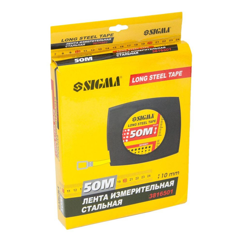 SIGMA Рулетка стальная лента 50м×10мм (черная) (3816501)