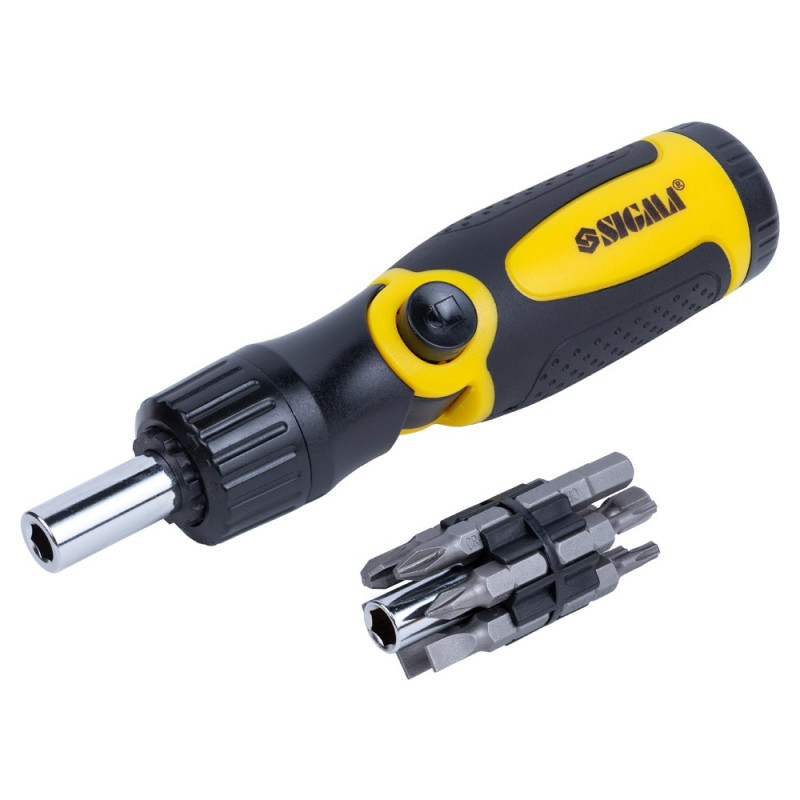 SIGMA Викрутка з реверсом ламана + біти 12шт CrV (4001961)