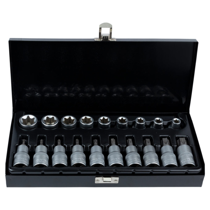 SIGMA Набор насадок и бит с насадками Torx 1/2" 19шт CrV (метал. кейс) (6086661)