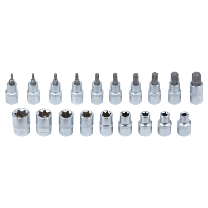 SIGMA Набор насадок и бит с насадками Torx 1/2" 19шт CrV (метал. кейс) (6086661)