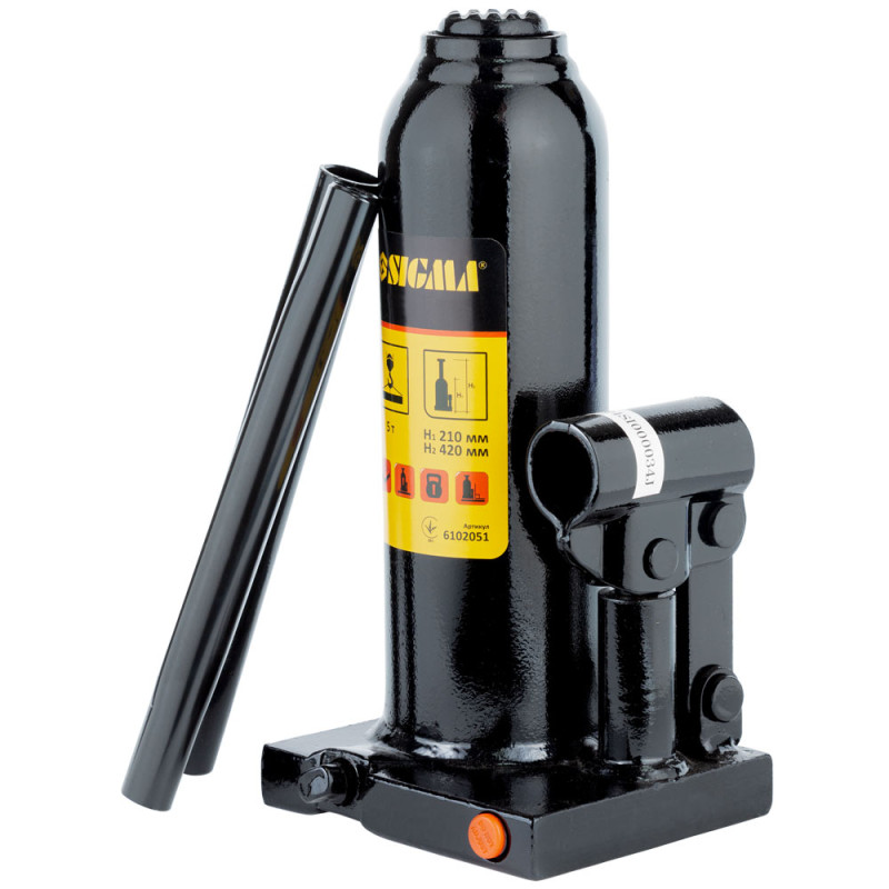 SIGMA Домкрат гидравлический бутылочный 5т H 210-420мм (кейс) (6102051)