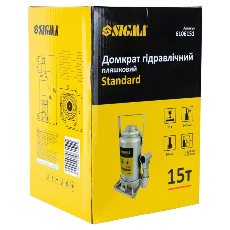SIGMA Домкрат гидравлический бутылочный 15т H 210-410мм Standard (6106151)