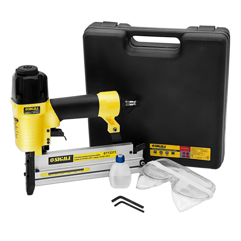 SIGMA Степлер пневматический комбинированный (скоба 5.7 (16-40) 1.25×1; гвоздь (15-50) 1.25×1) (6713311)