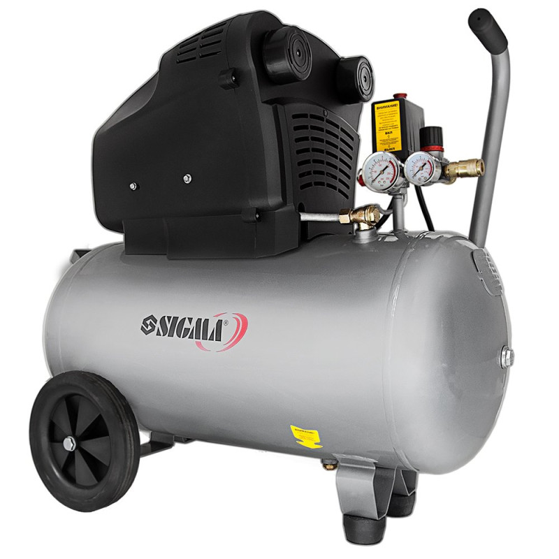 SIGMA Компрессор двухцилиндровый безмасляный 2.2кВт 365л/мин 8бар 50л (2 крана) (7042311)