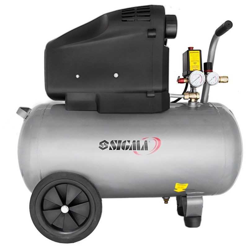 SIGMA Компрессор двухцилиндровый безмасляный 2.2кВт 365л/мин 8бар 50л (2 крана) (7042311)