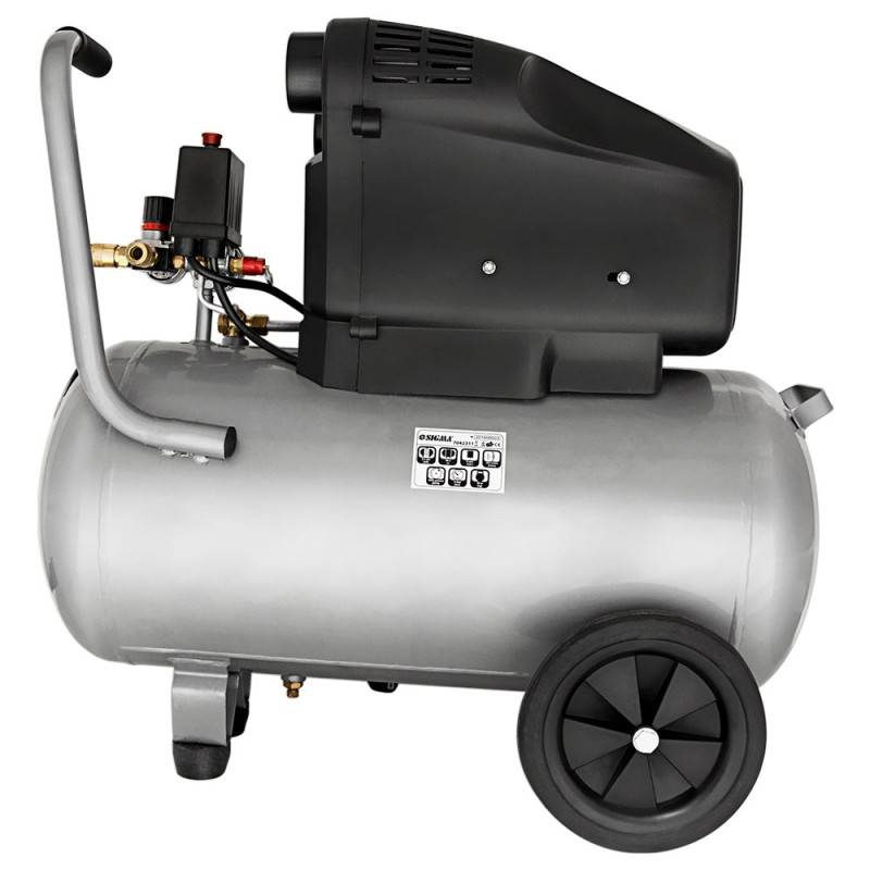 SIGMA Компрессор двухцилиндровый безмасляный 2.2кВт 365л/мин 8бар 50л (2 крана) (7042311)