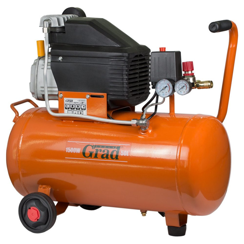 Grad Компрессор одноцилиндровый 1.5кВт 198л/мин 8бар 50л (2 крана) (7043545)