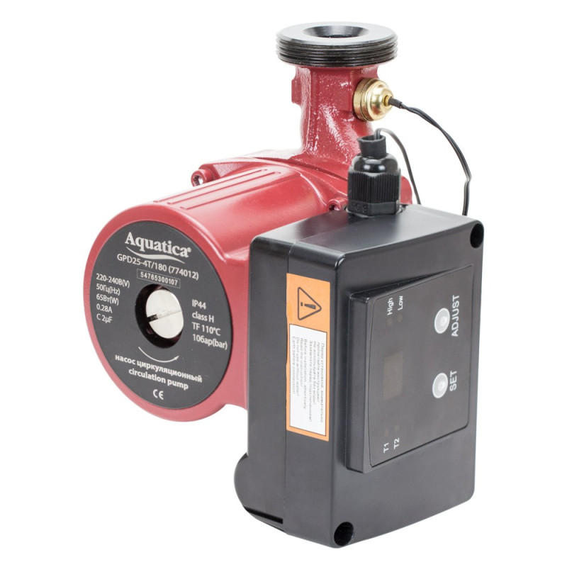 Aquatica Насос циркуляційний з термодатчиком 65Вт Hmax 4м Qmax 63л/хв Ø1½" 180мм+гайки Ø1" (774012)