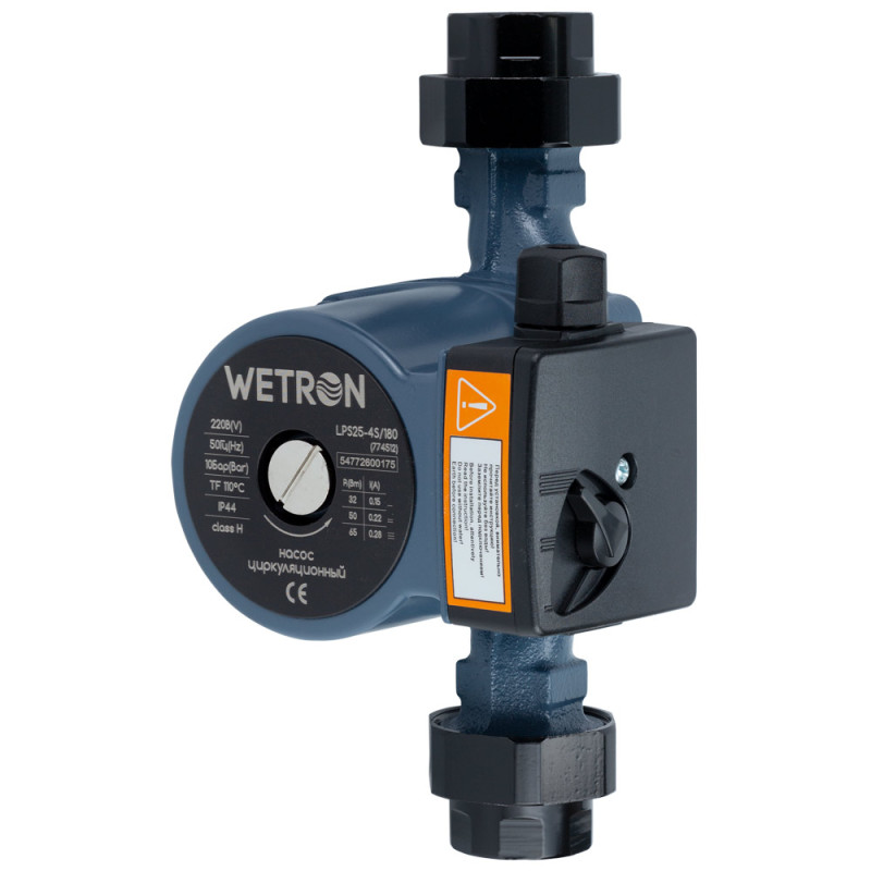 WETRON Насос циркуляционный 65Вт Hmax 4м Qmax 63л/мин Ø1 1/2" 180мм + гайки Ø1" (774512)