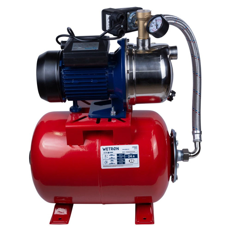 WETRON Станция 1.1кВт Hmax 48м Qmax 60л/мин (самовсасывающий насос нерж) 24л Украина JETS80A5 (775054/24)