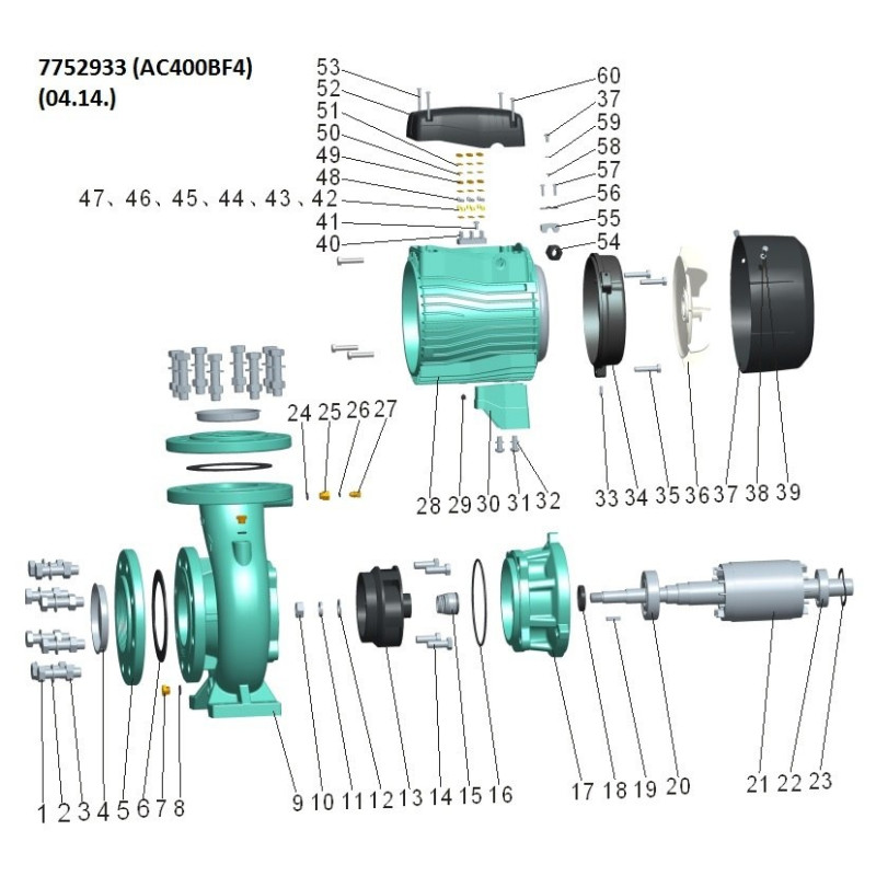 Leo Насос центробежный 380В 4.0кВт Hmax 16.5м Qmax 1600л/мин 4" 3.0 AC400BF4 (7752933)