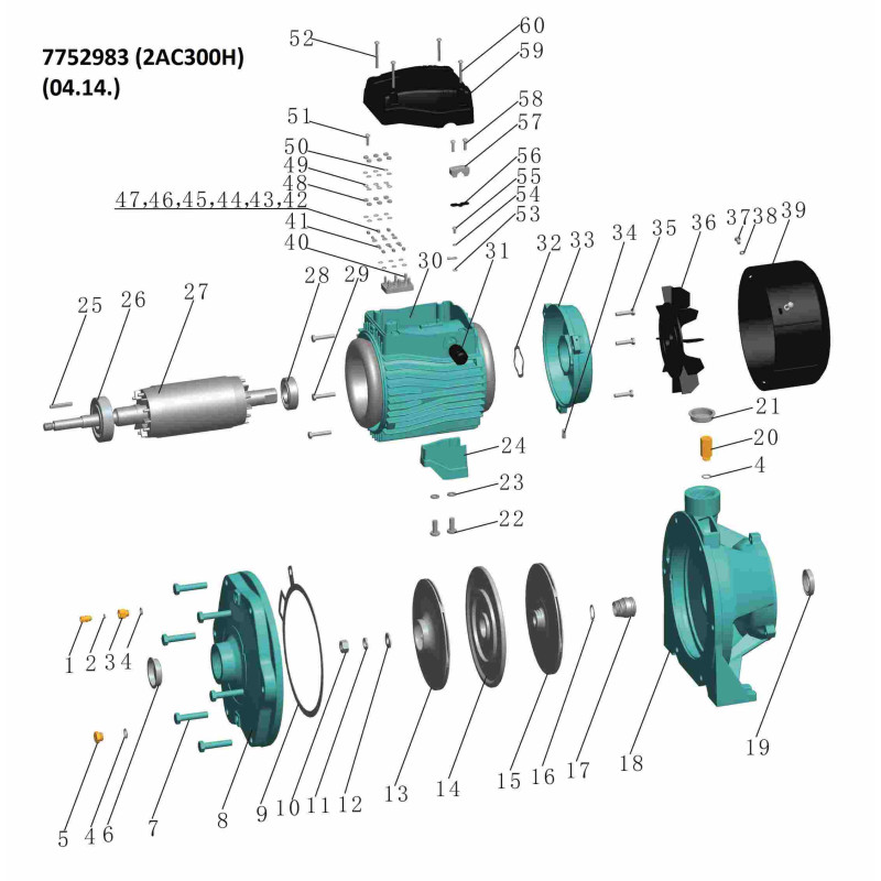 Leo Насос центробежный многоступенчатый 380В 3.0кВт Hmax 70м Qmax 250л/мин 3.0 2AC300H (7752983)
