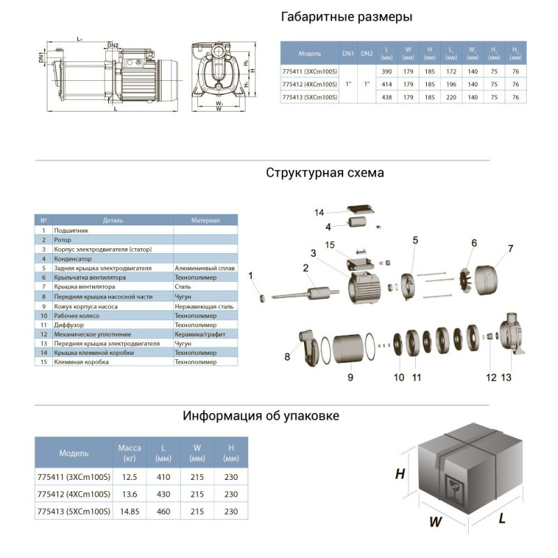 Leo Насос центробежный многоступенчатый 0.6кВт Hmax 35м Qmax 80л/мин (775411)