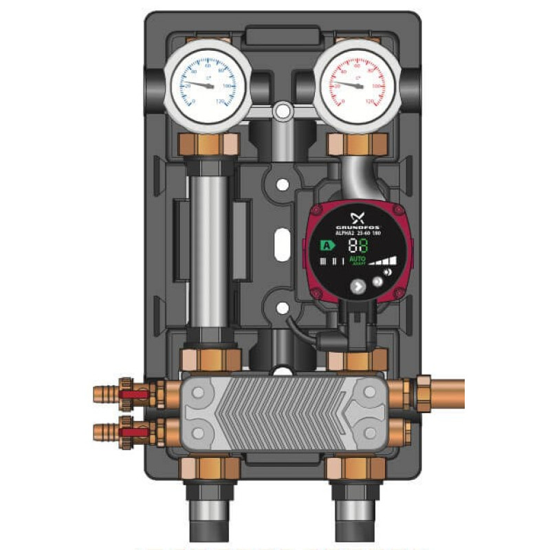 Meibes Насосна група з роздільним теплообмінником D-UK-HE DN25 з насосом Grundfos UPS 25-60 н/ж (M45811.36IX)