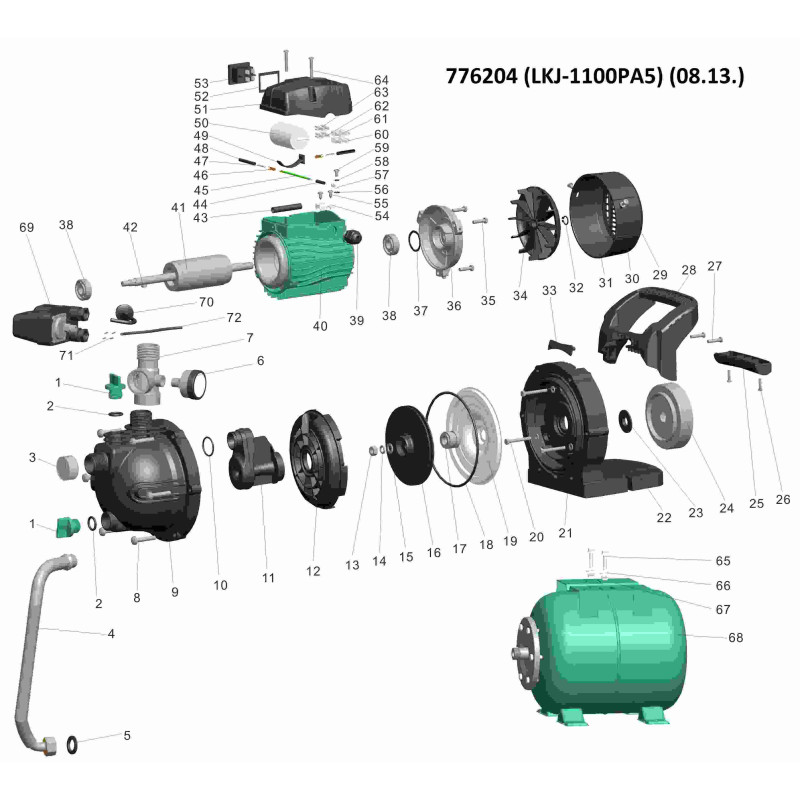 Leo Станция 1.1кВт Hmax 46м Qmax 70л/мин (самовсасывающий насос) 24л (776204)