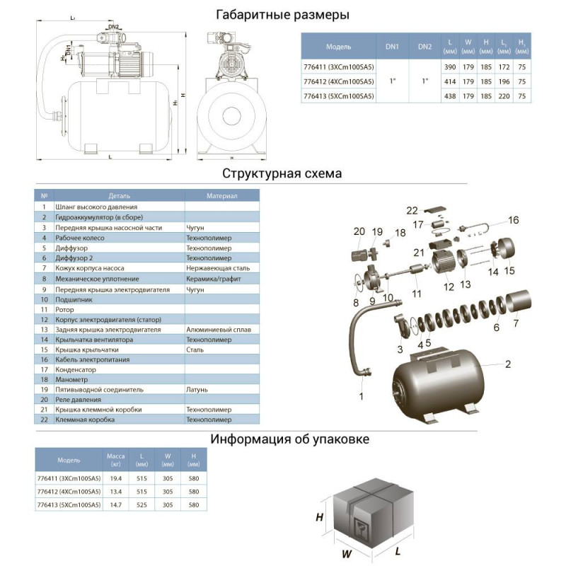 Leo Станция 0.6кВт Hmax 35м Qmax 80л/мин (многоступ. насос) 24л (776411)